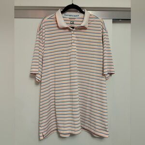 Cutter & Buck Men's Polo Shirt - White and Orange Stripes